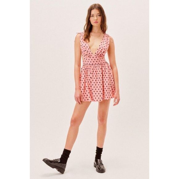 For Love & Lemons Keeley Mini Dress in Pink Polka Dot Size S - Picture 8 of 16
